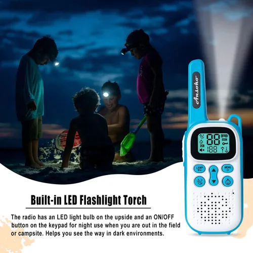 Miniatura 5 de Walkie Talkies de doble recepción para niños y adultos, radios de 2 vías sin licencia con puerto de carga USB, VOX, linterna LED y tonos de cuna