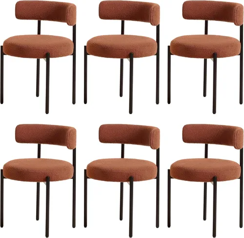 Miniatura 28 de Juego de 2 sillas de comedor Boucle, sillas de comedor beige con asiento tapizado y respaldo redondo, sillas de cocina modernas de mediados de siglo