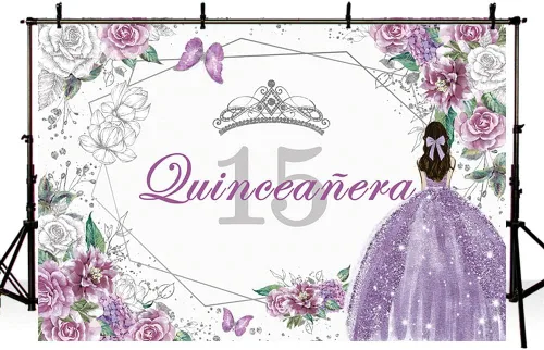 Miniatura 4 de Sendy - Telón de fondo de quinceañera para cumpleaños de quinceañera de 15 años para Sweet Girl Mis Quince Anos, decoraciones de fiesta de 15