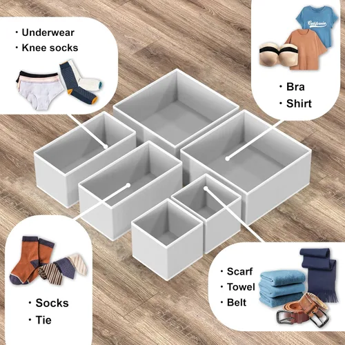 Miniatura 4 de SIMPLE HOUSEWARE Organizador de cajones plegable para ropa/ropa interior/bragas/body de bebé, contenedor para medias, juego de 12, gris