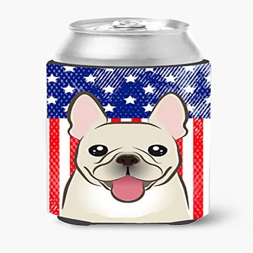 Caroline's Treasures BB2168CC American Flag and French Bulldog Can or Bottle Hugger Cooler Washable Drink Sleeve Collapsible Beverage Insulated
