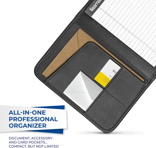 Miniatura 7 de Samsill Professional Padfolio, cartera mini de piel sintética, con bloc de notas de 5 x 8, color negro