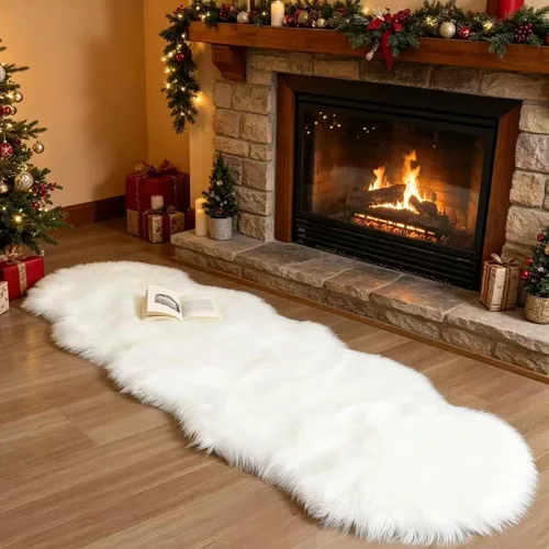 Miniatura 9 de Alfombra de piel sintética de 2 x 6 pies, color beige, lavable a máquina, súper suave, esponjosa, alfombra de piel de oveja mullida para dormitorio