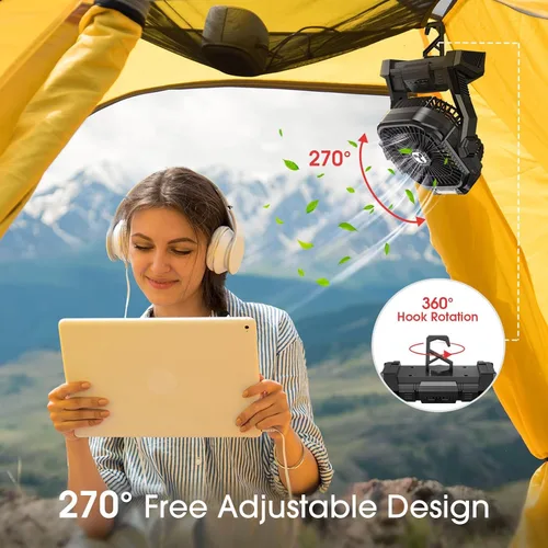 Miniatura 3 de ONLYNEW Ventilador portátil recargable de 20000 mAh, ventilador alimentado por batería inalámbrica con linterna LED, USB C operado por batería