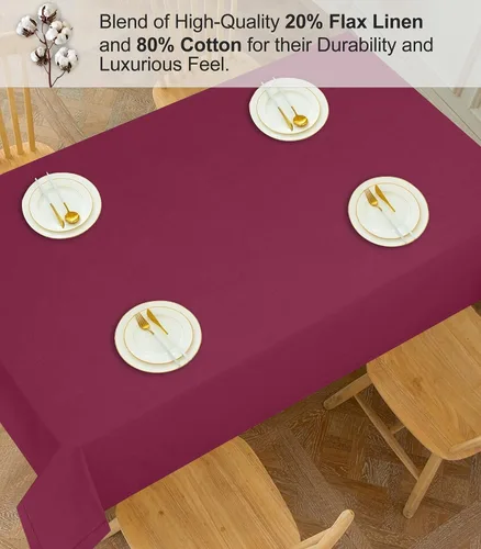 Miniatura 5 de RUVANTI Paño de Mesa Rectángulo de Lino de Algodón 72x54 Pulgadas, Borde Clásico, Resistente a Manchas, Paño Lavable Perfecto para Cubrir Mesa