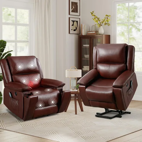 Miniatura 19 de HAOMARKETS Sillones reclinables de elevación eléctrica con masaje y calor para ancianos, silla reclinable eléctrica con portavasos y puerto USB