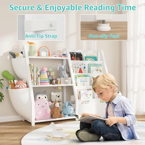 Miniatura 3 de Estantería para niños y almacenamiento de juguetes, organizador de juguetes con estante para libros de 3 niveles, estantería pequeña con eslinga