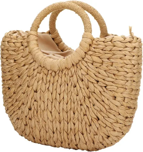Miniatura 3 de Bolso Hobo grande de paja tejida a mano para mujer, con asa redonda, anillo Toto Retro Summer Beach Straw Bag
