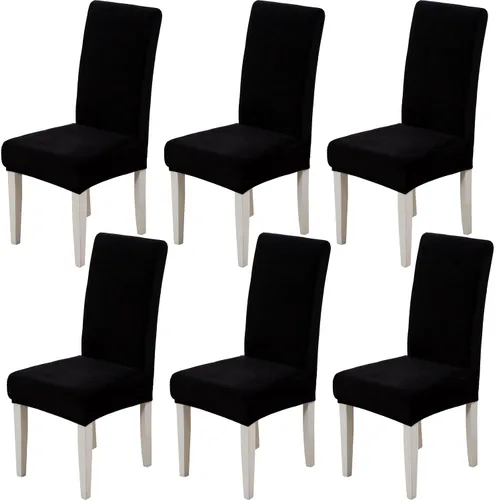 Miniatura 9 de Juego de 2 fundas de terciopelo suave para sillas de comedor, fundas elásticas de terciopelo para sillas, color negro