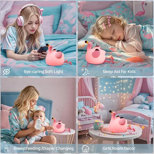 Miniatura 6 de FAMIDUO Luz Nocturna de Flamenco para Niños, Regalo Rosa de Flamenco, Lámpara de Animal de Silicona LED Apretujable, Luz Nocturna de Guardería