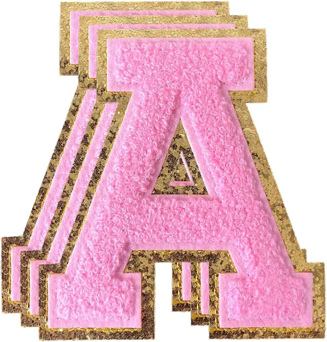 Miniatura 39 de 3 parches de números de chenilla negra, tamaño grande de 4-1/2" parches de números para planchar, parches universitarios para ropa, 8" Borde oro rosa