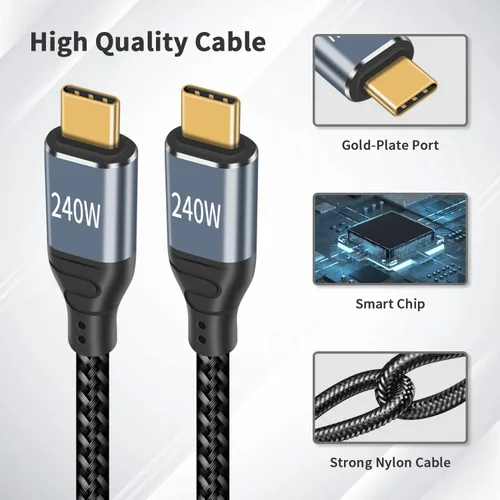 Miniatura 6 de Duttek Cable USB C de 240 W de 3 pies/3.3 ft, cable USB C a USB C PD 3.1, cable trenzado USB C macho a macho de nailon con chips inteligentes E-Mark