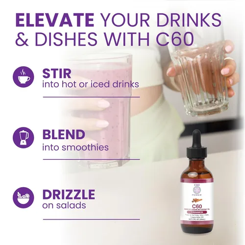 Miniatura 4 de C60 Power C60 con sabor a canela en aceite de coco orgánico MCT, bienestar natural y apoyo antioxidante para hombres y mujeres, 99.99% C60 puro