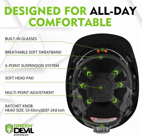 Miniatura 5 de GREEN DEVIL Casco protector de seguridad para motosierra, casco forestal con visera integrada de malla, protector facial de malla, orejeras 4 en 1