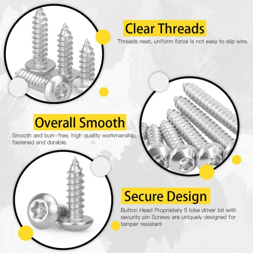 Miniatura 4 de Hilitchi 50 unidades #10 x 1-1/2" cabeza de botón de acero inoxidable Torx Tornillos de chapa de metal de seguridad Tornillos plateados antirrobo a
