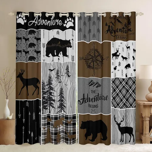 Miniatura 16 de Cortinas rústicas retro de cabaña, cortinas opacas de oso ciervo, 38 pulgadas de ancho x 45 pulgadas de largo, 2 paneles, cortinas de caza