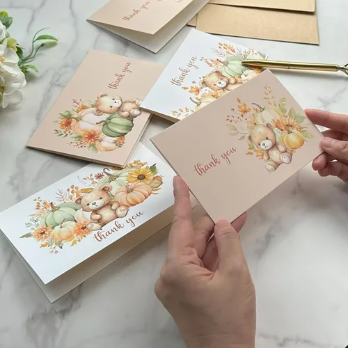 Miniatura 5 de Gooji Tarjetas de agradecimiento de calabaza de 4 x 6 pulgadas con sobres, tarjetas de agradecimiento para baby shower de otoño para niña