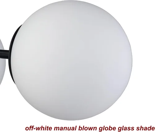Miniatura 5 de Lámpara de techo semiempotrada moderna de metal negro de 3 luces con pantalla de vidrio de globo blanco, lámpara de montaje en techo para pasillo