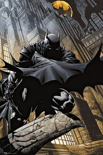 Batman - Póster impreso de DC Comics (El caballero oscuro agachándose en gárgola) (tamaño 24 x 36 pulgadas)