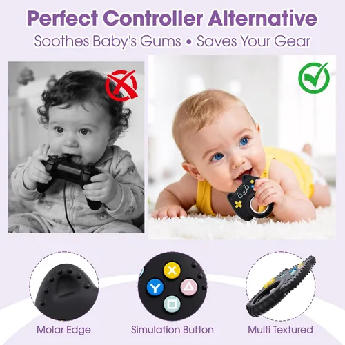Miniatura 3 de Juguetes de dentición para bebés de 0 a 6 a 12 meses, controlador de juego remoto 3 en 1, juguete sensorial de sonajero para bebés, sin BPA