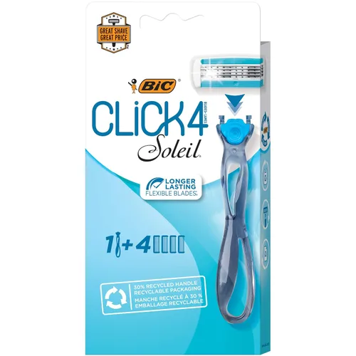 Miniatura 2 de BIC Soleil Bella Click - Maquinilla de afeitar desechable de 4 hojas para mujer, 1 mango y 4 cartuchos