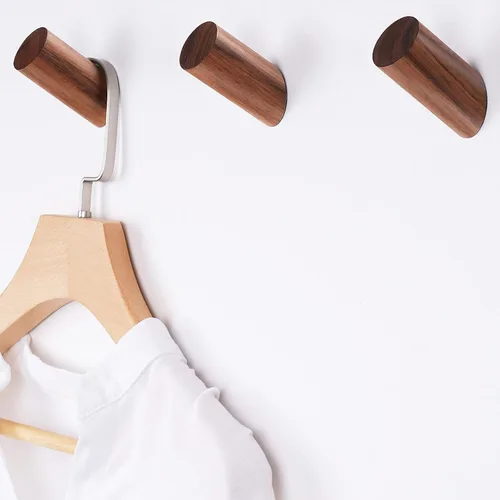 Miniatura 8 de Felidio Ganchos de pared de madera, paquete de 4 ganchos para colgar abrigos de pared, de madera rústica, resistente, perchero para sombreros