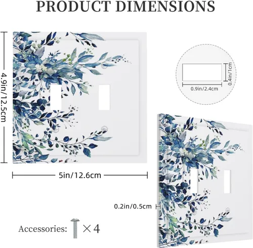 Miniatura 5 de Cubiertas de Interruptor de Luz de Doble Palanca con Hojas de Plantas Florales de Eucalipto Azul en Acuarela, Placa Decorativa de Pared de 2