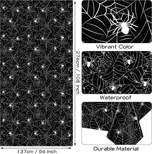 Miniatura 3 de TREWAVE Paquete de 3 manteles rectangulares de tela de araña de Halloween, manteles de plástico de gran tamaño para decoración del hogar