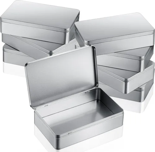Miniatura 7 de Hotop 1 paquete de cajas de lata vacías rectangulares plateadas de 8.5 por 5.3 por 1.9 pulgadas, regalo, joyería y kit de lata de almacenamiento