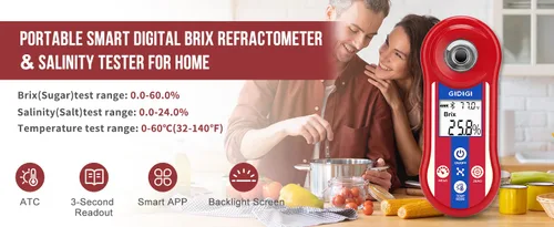 Miniatura 7 de Refractómetro digital Brix y salinidad, prueba inteligente de azúcar 0.0-60%, refractómetro de sal para agua salada 0.0-24% con ATC, probador Brix