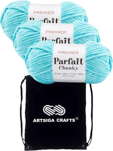 Miniatura 33 de Premier Yarns Parfait Chunky Mushroom 1150-41 (6 madejas - mismo lote de tinte) Peso S Bulky #6 Hilo de poliéster para ganchillo y punto con bolsa
