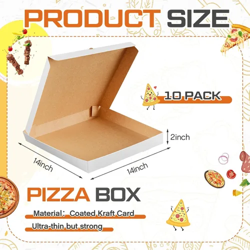 Miniatura 2 de Fullhawl 10 cajas de pizza blancas extrafinas de 14 x 14 x 2 pulgadas, cajas de cartón para pizza, recipientes para llevar pasteles caseros