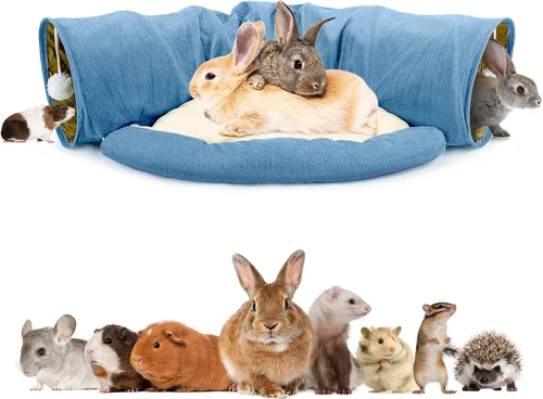 BWOGUE Cama Túnel para Conejos, Juguetes de Tubos Túnel Plegables 2 en 1 con Alfombrilla Removible y Escondite para Gatos, Gatitos, Conejos,