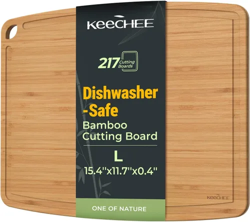 Miniatura 11 de Keechee Tabla de cortar de bambú apta para lavavajillas, tabla de cortar de madera ligera y duradera, reversible con ranura para jugos, fácil