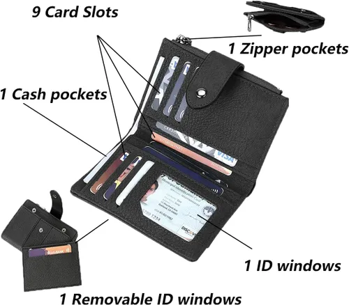 Miniatura 3 de Cartera pequeña de cuero para mujer con bloqueo RFID y ventana para identificación, Gris oscuro, Classic