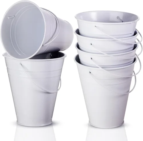 Miniatura 11 de Sadnyy Paquete de 6 cubos pequeños de metal negro galvanizado con asa de 5 pulgadas, mini cubos de metal 2026 para fiesta de graduación 2026, centro