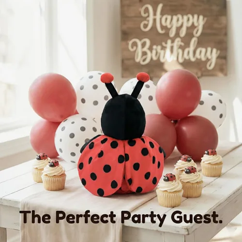 Miniatura 4 de Garden Buzz Cuties Ladybug - Peluche de mariquita, escarabajo, insecto, suave, con alas rojas y lazo negro, amigo de abeja, regalo para niños