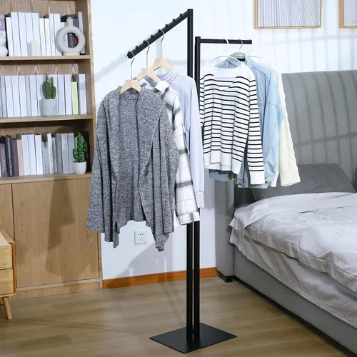 Miniatura 6 de Ripeng Perchero de ropa de 2 vías con brazos rectos e inclinados, perchero de ropa resistente para restaurantes minoristas, pantalla de Negro