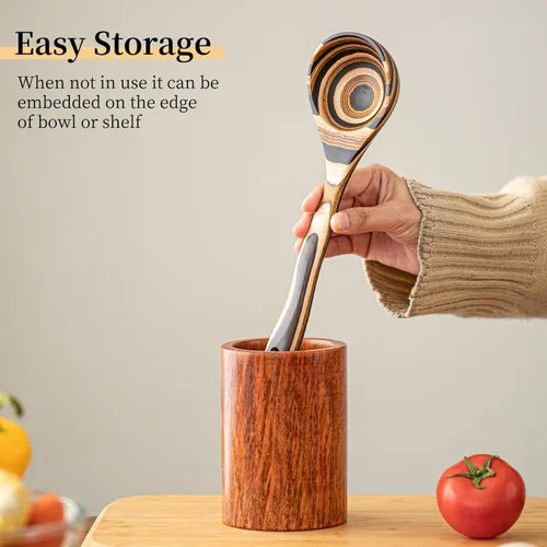 Miniatura 5 de Gudamaye Pakkawood - Cucharones profundos para sopa, cucharón de madera grande de 10.6 pulgadas para cocinar, juego de utensilios de cocina de madera