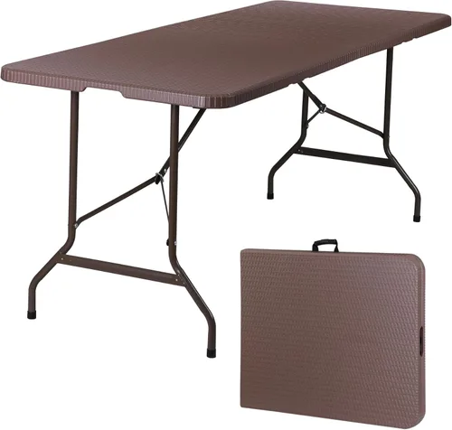Miniatura 13 de SUPER DEAL Mesa plegable portátil de plástico de 4 pies, pequeña para interiores y exteriores, resistente, plegable por la mitad, mesa para picnic