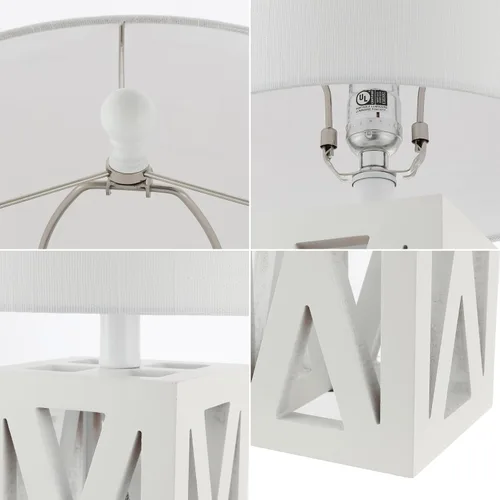 Miniatura 5 de JONATHAN Y Lámpara de mesa de madera de granja marrón de 21.5 pulgadas para mesita de noche y sala de estar, pantalla de tambor de lino blanco