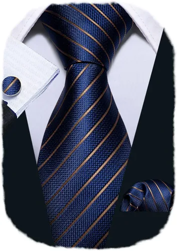 Miniatura 89 de Barry.Wang Juego de corbatas para hombre, corbata de seda a rayas, tejido a cuadros, gemelos formales, negocios, boda