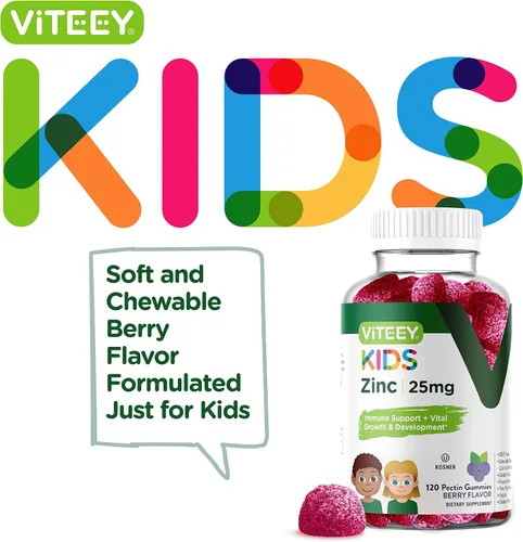 Miniatura 3 de Viteey - Gomitas de zinc para niños, 25 mg, sabrosas gomitas masticables con sabor a bayas Immune Support - Powerful Natural Antioxidant, Kids