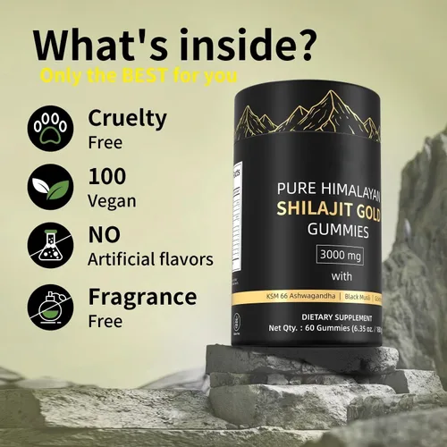 Miniatura 4 de Gomitas Shilajit del Himalaya de 3000 mg doradas para hombres y mujeres, orgánicas y naturales con más de 85 minerales esenciales y ácido fúlvico