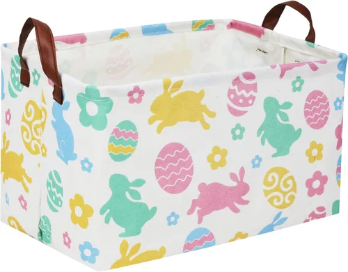 Miniatura 29 de Cesta plegable rectangular de tela para almacenamiento,con revestimiento impermeable y asas, sirve como organizador de juguetes, cesta de regalo