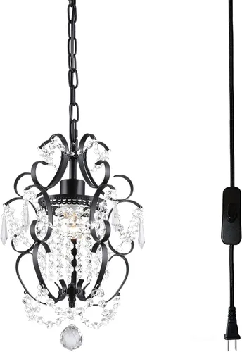 Miniatura 15 de Candelabro enchufable mini lámpara cromada 1 lámpara elegante lámpara de techo de hierro de cristal para dormitorio, baño, comedor, sala de estar