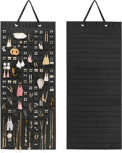 Miniatura 7 de Resovo Organizador de aretes colgantes, soporte para aretes y 20 ganchos, capacidad para hasta 300 pares, diseño compacto, material suave, Blanco