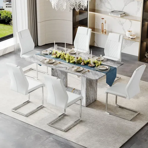 Miniatura 40 de Conjunto de mesa de comedor MUUOKY para 4, mesa de cocina de 63'' y sillas para 4, conjunto de mesa gris y 4 sillas modernas, adecuado para comedor