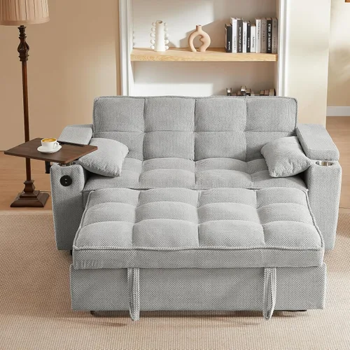 Miniatura 19 de hansones Sofá cama extraíble multifuncional de 66 pulgadas con mesa auxiliar oculta, reposabrazos de almacenamiento, puerto de carga integrado