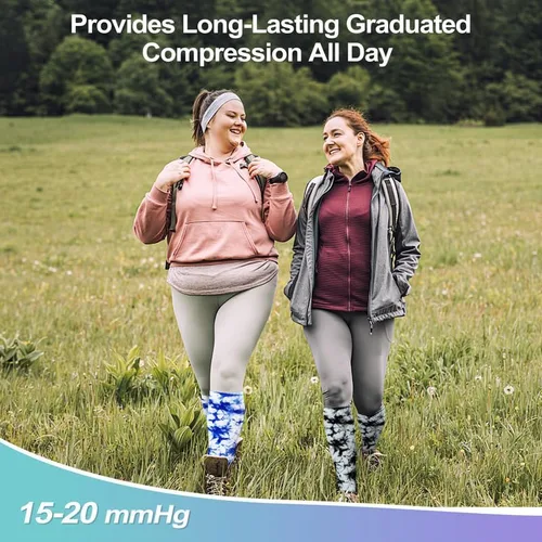 Miniatura 4 de LEVSOX Calcetines de compresión de talla grande, calcetines de soporte de pantorrilla ancha para mujeres y hombres, 15-20 mmHg hasta la rodilla